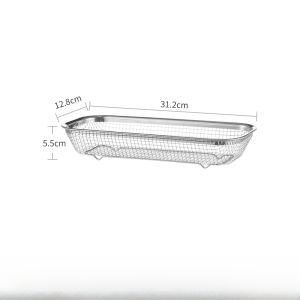 Stainless Steel Metal Mesh Basket Kitchen Vegetable Washing Drain Basket Storage Container Rice Wood Material Sink Accessories