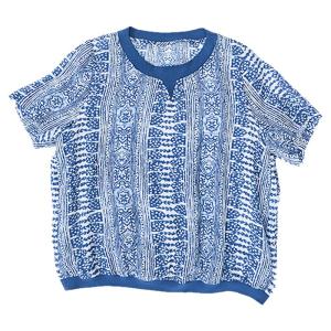 WUSEWUWEI | Retro Patchwork Design Loose Fit Round Neck Short Sleeve Mulberry Silk Top Colorless Odorless Comfortable Breathable Ultra Thin