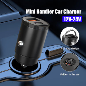 Car Phone Charge Adapter Pull Loop Car Charger 2-in-1 USB / Type-C Mini Hidden Charger QC 3.0 PD 30W/40W Fast Charger Type-C Fast Charging Adapter 迷你提手车载充电器