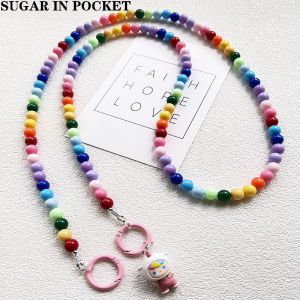 Original Long Rainbow Macaron DIY Mobile Phone Chain Crossbody Lanyard Gift Acrylic Material Phone Accessories