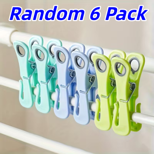 6 Windproof Clothespins Heavy-Duty Plastic with Vibrant Colors. Strong Grip for Outdoor Drying Towel Hold