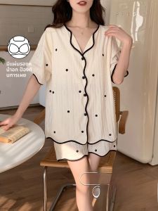 MiiOW | ชุดนอนผ้าไหมน้ำแข็ง MiiOW สำหรับผู้หญิง ชุดนอนฤดูร้อนบาง ระบายอากาศได้ดี ใส่สบาย เสื้อผ้าใส่อยู่บ้าน ชุดนอนฤดูร้อน 2025