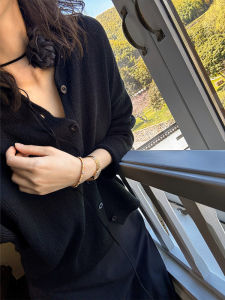 Lightweight Hanflax Knitted Cotton Black Small Open Cardigan Cool Dry Roll Edge Commute Simple Sun Protection Womens Fashion