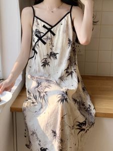 Váy Dài Vừa Phải Bằng Cotton in Họa Tiết Hoa Mùa Hè Cho Nữ Váy Ngủ Không Dây Cổ Chữ V in Họa Tiết Hoa Phong Cách Trung Hoa Mới