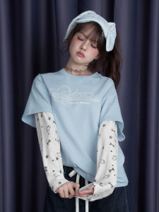 เสื้อยืดแขนยาวลายการ์ตูนสุดน่ารัก สไตล์หวานและเท่ ผ้าฝ้ายผสมยางยืด ฤดูใบไม้ผลิ 2025 SagiDolls สำหรับผู้หญิงอายุ 18-24 ปี