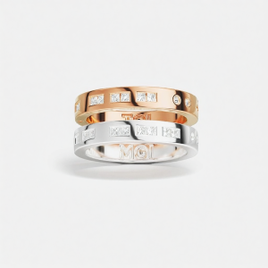 White Rose Gold Morse Code Couple Rings
