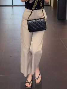 Shalldoer | Bộ đồ đi làm thời trang cho nữ mùa hè 2025 Áo thun tay ngắn cổ chữ V ôm vừa vặn Quần ống đứng cạp cao Bộ đồ hai mảnh