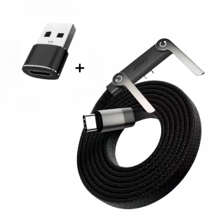240W PD 2-in-1 Fast Charging Cable with Foldable Phone Holder Stand for iPhone Samsung Xiaomi Tablet Laptop Charger Cord+USB OTG