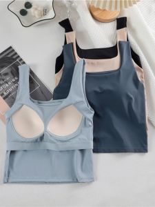 เสื้อกั๊กผ้าไหมน้ำแข็งทรงสี่เหลี่ยมคอวีสำหรับฤดูร้อน สายเดี่ยว แขนกุด เสื้อคลุมแบบสั้น ทรงเข้ารูป ใส่ด้านในได้ ด้านบนพร้อมแผ่นเสริมหน้าอก