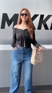 L116 กางเกงยีนส์ผู้หญิงเอวสูง ทรงขากระบอก พลัสไซส์ ทรงสวบเก็บพุง