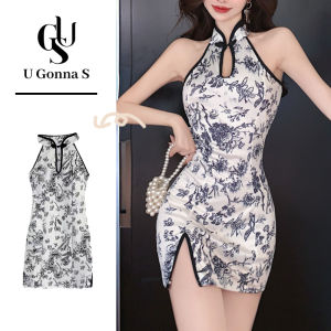 Dress Improved Cheongsam Sleeveless Floral with Side Slit Chinese Collar Above the Knee Fashion Elegant Bodycon 2024 Stretchable Traditional Clothing Dinner Party Evening Casual U Gonna S