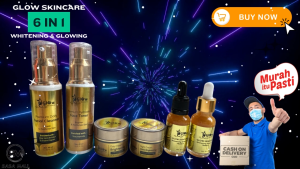 Mini Glow Skincare Paket Komplit 6in1 + Serum Vit C + Vit E Travel Size Original 100% BPOM Skin Care Kecantikan Memutihkan Mencerahkan Wajah Krim Siang dan Malam Toner + Sabun + Essence Wajah Gold Glow Glowing 6 in 1 Laz Beauty Mellius Store COD