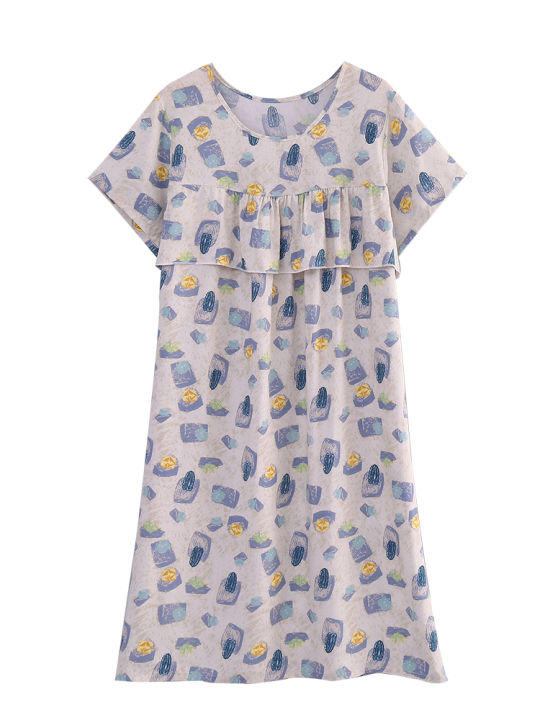 Cotton%20Silk%20Sleepwear%20Women%20Summer%20Mid-aged%20Short%20Sleeve%20Nightgown%20Artificial%20Cotton%20Dress%20Midi%20Length%20plus%20Size%20Home%20Clothes%20Mom%20Style%20-%20Image%206