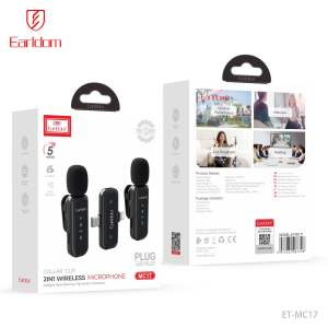 Earldom ET-MC17 Wireless Microphone 2-in-1 | Dual Clip Mic with Type-C & Lightning Receiver for Live Streaming
