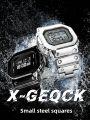 Sports Men's Watch X-GEQCK Steel Heart Small Silver Block Electronic Multifunctional Waterproof Rubber Band Square Dial Clock. 