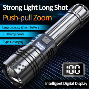 Flashlight Rechargeable LED Flashlights Heavy Duty Japan Waterproof Fishing Super Light Tactical Flash Light Super Bright Telescopic Zoom Intelligent Power Display Long-lasting Battery Life Type-c Charging Convenient Home Outdoor Camping Torch