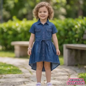 Kids Denim Dress with Pocket Size 4-12 Soft Denim Fabric for Girls High-Low Denim Dress