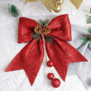 30cm Christmas Decoration Bow Red Glitter Bow Hanging Christmas Tree Pendant Ornaments for Home Decor Xmas New Year Accessories