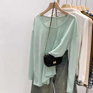 Áo Thun Nữ Dáng Rộng Mùa Hè Bằng Vải Lanh Tre Mỏng Chống Nắng Tay Dài Cổ Tròn Thường Ngày Mùa Xuân Thu Mẫu Mới