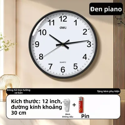 deli | Đồng Hồ Tường Kỹ Thuật Số Yên Tĩnh Với Lịch Vạn Niên Hiển Thị Nhiệt Độ