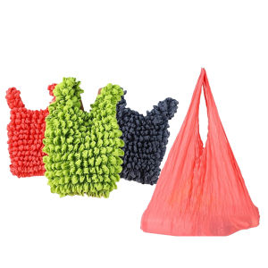 Portable Foldable Stretch Tote Bag Magic Bubble Wrinkle Shopping Bag Eco friendly Storage Bag Large Capacity