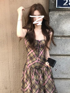 Homecore | French Retro Plaid Sleeveless Long Dress
