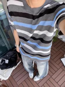 LIUBU | Color Block Stripes Hollow-out Short Sleeve T-shirt