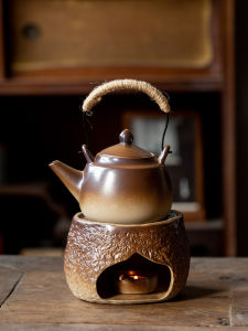 Small Chinese Style Raku Tea Pot Heater Wax Candle Warmer Tea Table Ceramic Glazed Tea Stove Home Use Tea Brewing Device