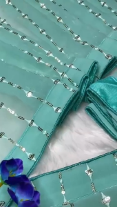 SAREES :Heavy Georgette’s silk fabric sequence work  and piping lace border  *Blouse*:-Banglory silk with lace border  Length:-5.50MTR sarees and 0.80 mtr blouse Vastra