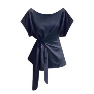 YUEZHONGWEI | Áo thun nữ tay ngắn không đều vai kiểu Pháp mùa hè thiết kế nhỏ gọn eo buộc dây hở vai áo thun nữ dáng ôm mùa hè