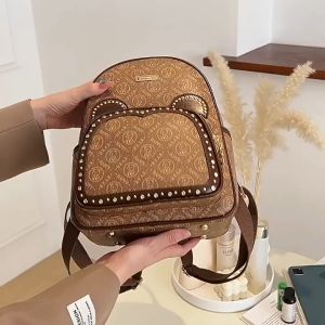 Balo gấu vân cổ điển viền đinh sang xịn rộng 25 cao 30cm