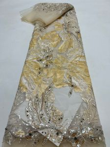 Vải Ren Lưới Pháp Thêu Hạt Cườm Sequin Cao Cấp Châu Phi Thiết Kế Mới Nhất Dùng May Váy Cưới