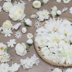 10/20/30Pcs Mini White Artificial Flower Heads Simulation Peony Daisy Rose Flower for Craft Wreaths Wedding Party DIY Home Decor