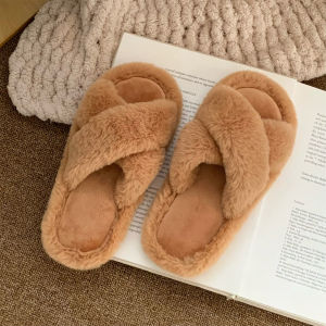 XIXITIAO | Anti-Slip Furry Cross-Design Stylish Slippers