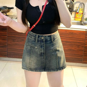 High Waist A-Line Mini Skirt Womens Summer Denim Short Skirts Anti-Light Washed Slimming Large Size Casual Pants