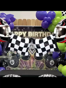 24 Inches Racing Car Theme Black & White Square Grid Flag Balloon Decorations
