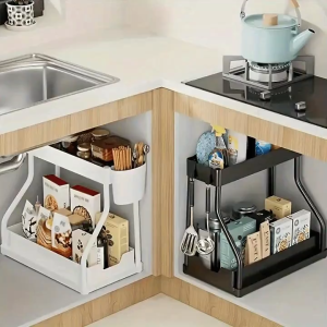 DECCO Double Layer Pull Out Storage Rack Basket Cabinet Kitchen Spice Home Sink Condiment Pull Out Rack Rak Tarik Keluar Bertingkat - Fulfilled by DECCO SHOP