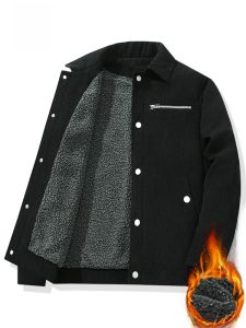 ROMON | Lormen Mens Corduroy Jacket Spring Autumn Winter Lamb Velvet Warmth Coat Dad Style Fashionable Urban Standard Fit Zipper Detail