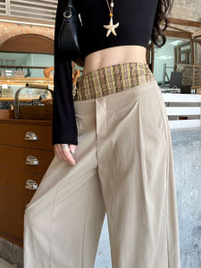 Quần Ống Rộng Kẻ Caro Màu Kaki Cho Nữ Quần Ống Đứng Cạp Cao Dáng Rộng Thoải Mái Phong Cách Mới Mùa Thu