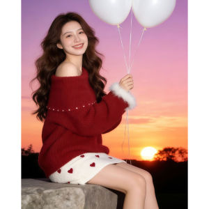 CHANGTONG | Cute Petite Stylish Red Sweater and Skirt Set