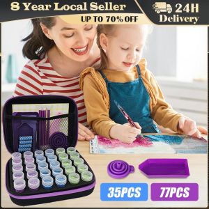 77PCS Diamond PaintingStorage Box Multi Functional Portable Box Diamond Accessories Storage Box Container Tool DIY Diamond Painting Tool Accessories Kits Drill Pen Grip Diamond Painting Trays Cross Stitch Tool Sets