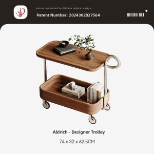 Retro Walnut Mobile Side Table On Wheels