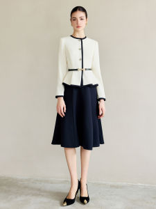 Elegant Two-Piece Black And White Color Block Suit Dress Womens Commute Business Formal OL Style mid Waist A-Line Skirt
