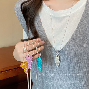 Korean Style Natural Stone Pendant Necklace Womens Fashion Simple High-End Grape Bead Lobster Clasp Chain Versatile Accessory