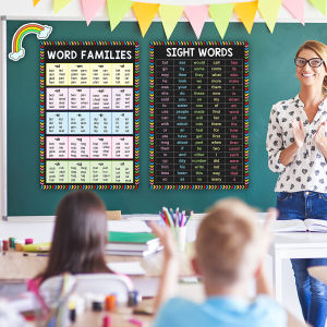 English Sight Words and Word Families Educational Poster Wall Chart Set for Kids Learn English Words Develop Spelling Skill For Nursery Homeschooling Kindergarten Classroom Decorations Early English Learning Materials Activity Big Cards Game 42*28CM