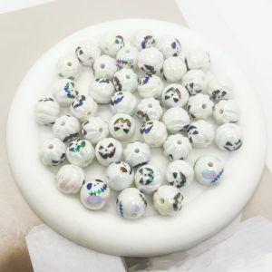 12PCS Acrylic Beads Halloween Printing UV Plating Straight Hole Round Beads DIY Bead Pen Phone Chain Keychain Accessories
