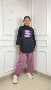 Setelan Cargo Wanita Dewasa Nefa Set Bahan Kaos Katun Combed One Set Wanita Blus Dan Celana Kargo Jumbo Ootd Casual