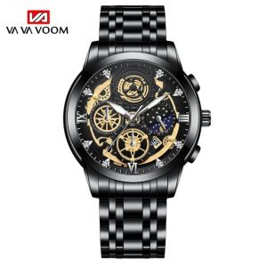 VA VA VOOM VA-2452 Fashion Design Jam Tangan Stainless Steel Waterproof Luminous Calendar Quartz Watches