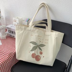 Large Capacity Canvas Shoulder Bag Korean Style for Women Summer Artistic Simple College Style Student Class Bag Tote Bag