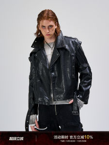 Flyerrer 23FW Mens Biker Short Jacket Black Leather Coat Fashion Urban Style Standard Fit Youth Suitable PU Material